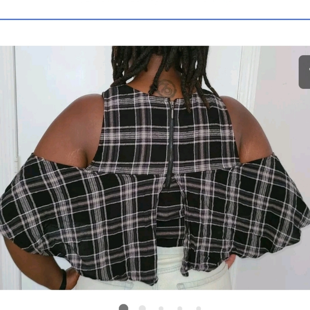 Guess Black Grey Plaid Flowy Blouse Top Shirt xl